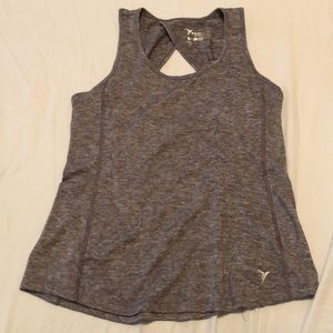 Dark grey workout tank with cutout back
